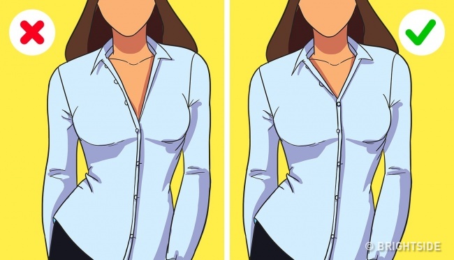 Кога носите кошула или блуза, можете да откопчите не повеќе од 2 копчиња